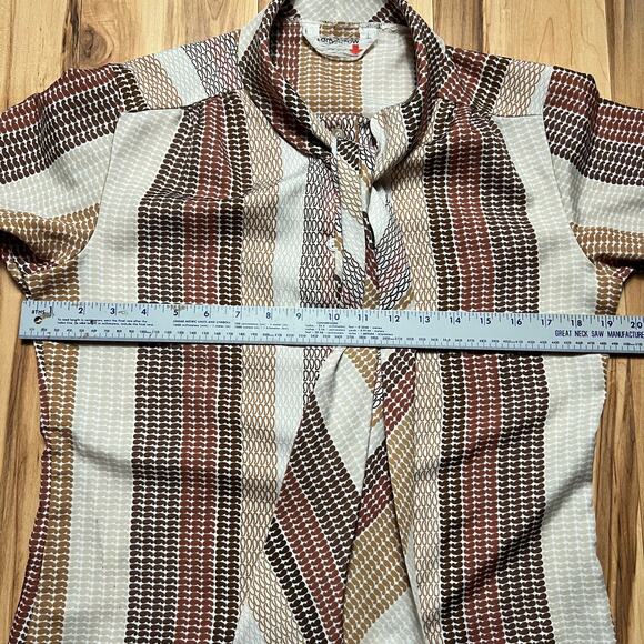 VINTAGE 60s Mod Scarf Shirt Lady Arrow Size Medium Earthtone Disco - Picture 3 of 7